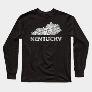 Mandala art map of Kentucky with text in white Long Sleeve T-Shirt